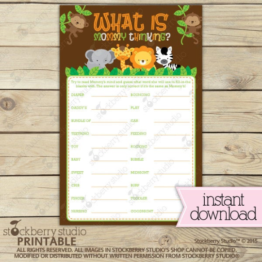 Safari Jungle Animals Baby Shower Games