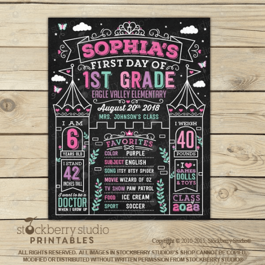 Princess First Day of School Personalized Sign - Stockberry Studio