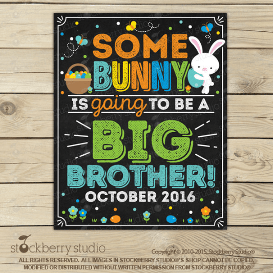 Easter Big Brother Pregnancy Announcement Chalkboard Sign - Stockberry Studio
