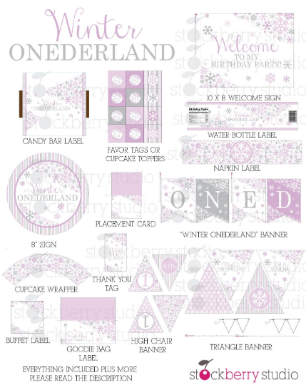 Winter Onederland Birthday Decorations Printable Party Kit - Stockberry Studio