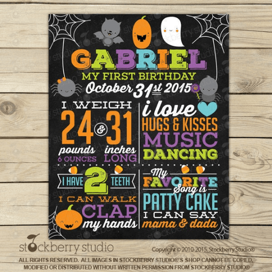 Halloween First Birthday Chalkboard Poster - Stockberry Studio