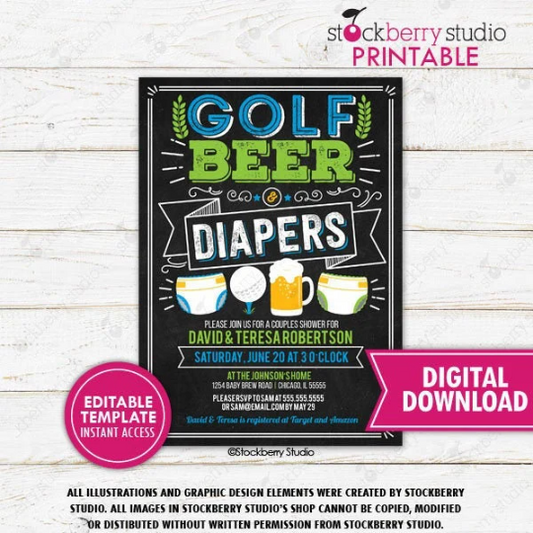 Golf and Beer Baby Shower Invitation
