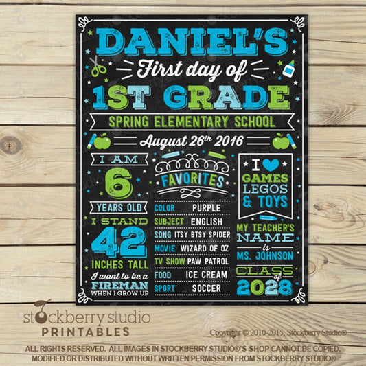 First Day of School Chalkboard Personalized Printable Sign