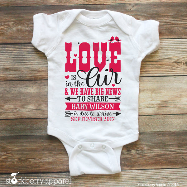 Valentine's Day Pregnancy Announcement Ideas Baby Bodysuit - Stockberry Studio