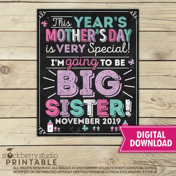 Mother's Day Big Sister Pregnancy Announcement Chalkboard Sign - Stockberry Studio