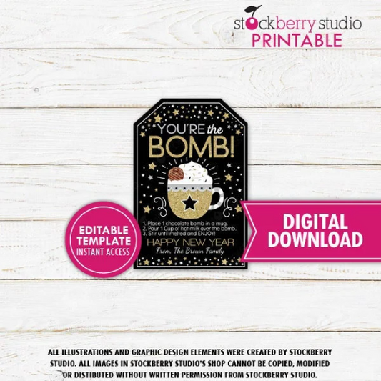 New Year's Hot Chocolate Bomb Gift Tag