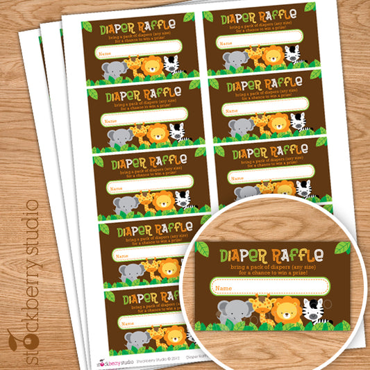 Safari Jungle Baby Shower Diaper Raffle Ticket Instant Download - Stockberry Studio