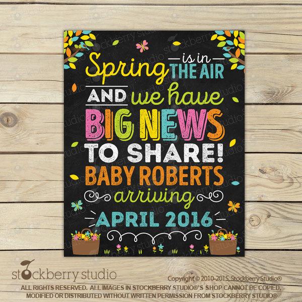 Spring Pregnancy Announcement Chalkboard Sign Printable – Stockberry Studio
