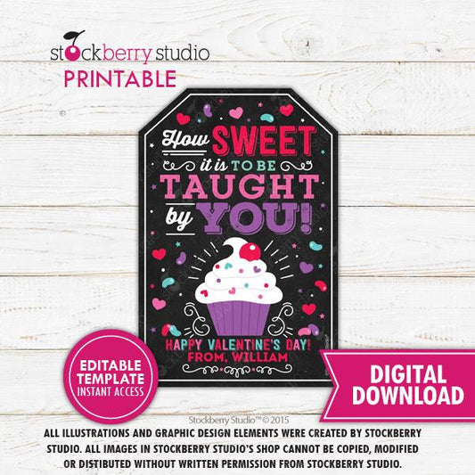 Valentine's Day Sweet Teacher Tag Template - Stockberry Studio