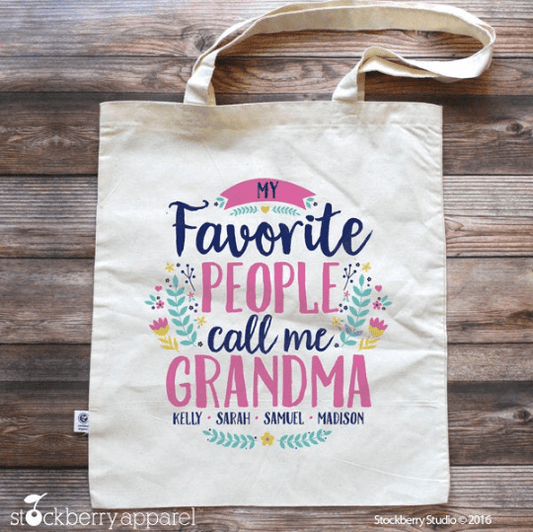 Grandma Tote Bag - My Favorite People Call Me Grandma with Grandkids Names - Stockberry Studio