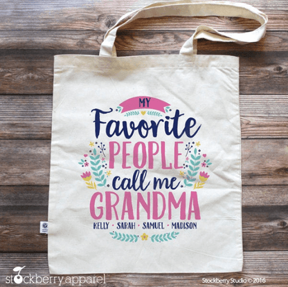 Grandma Tote Bag - My Favorite People Call Me Grandma with Grandkids Names - Stockberry Studio