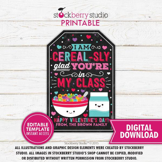 Valentine's Day Cereal Tag Editable Template - Stockberry Studio